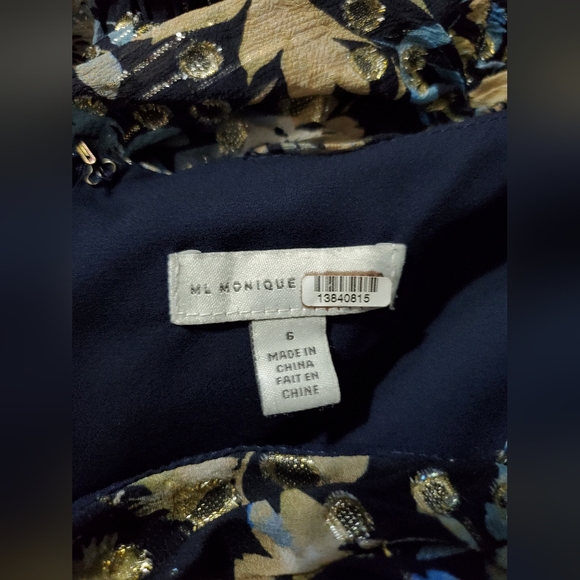 NWOT Monique Lhuillier Floral Chiffon Flounce Long Sleeve Dress Size 6 - Picture 4 of 15